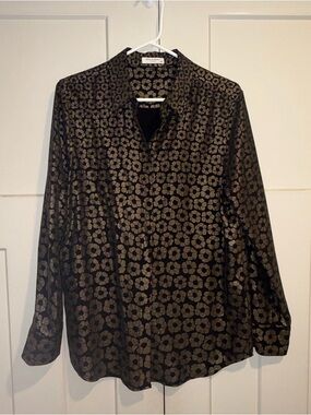 Equipment Darcy Metallic Gold Dot Floral Print Silk Shirt